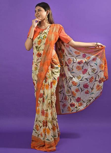Orange Colour Rihana Ashima New Latest Printed Daily Wear Georgette Saree Collection 6207